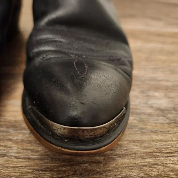 Vintage Durango Black Leather Slouch Cowboy Boots Metal Toe 7M Western Grunge - Picture 5 of 9